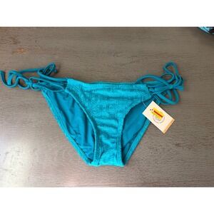 SO Heritage Teal Blue Textured Cheeky Bikini Bottom Side Ties XS NWT